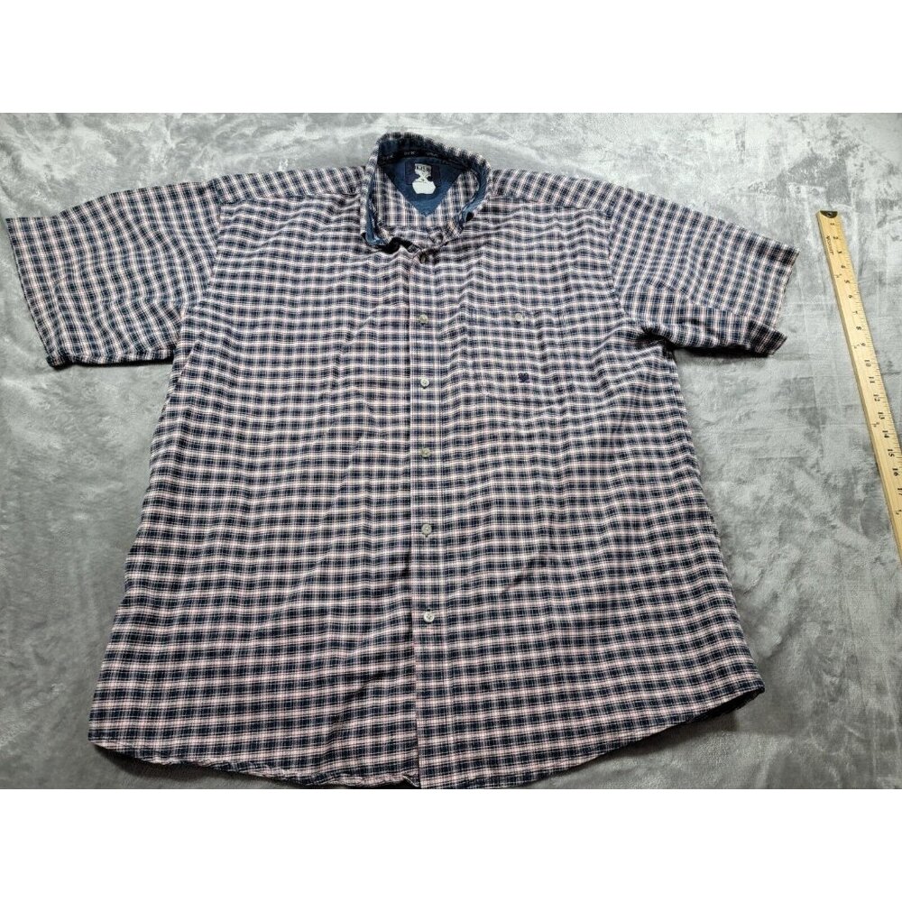 Wrangler Twenty X 20X Shirt Button Down Red, Dark Blue Plaid Short Sleeve Men XL